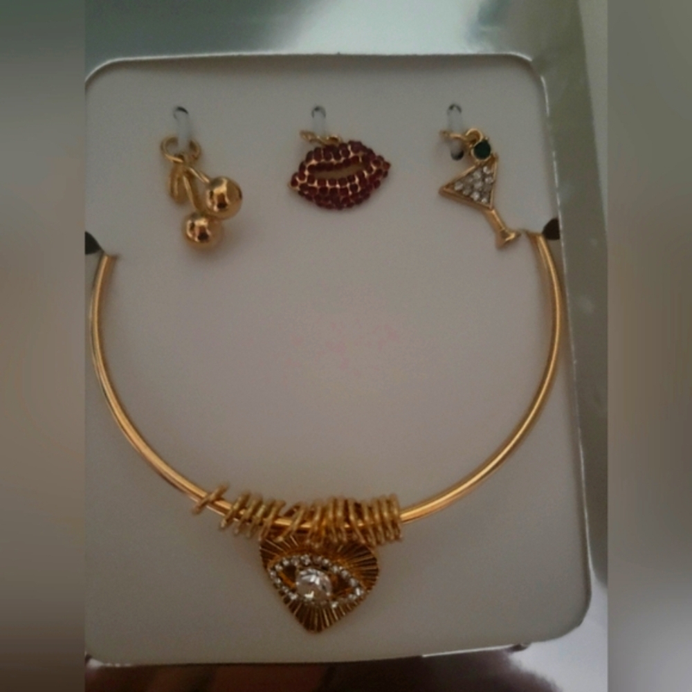 Aldo Gold Evil Eye Heart Charm Bracelet and 3 Charms.